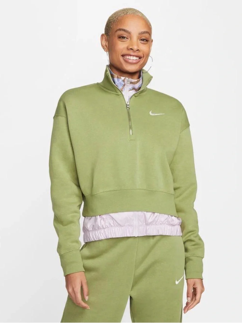 Nike Sportswear Phoenix Fleece Oversized 1/2-Zip Crop Alligator Green Sweatshirt